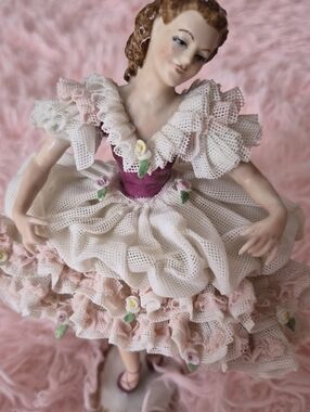 Vintage Porcelain Ballerina Figurine in Pink and Cream